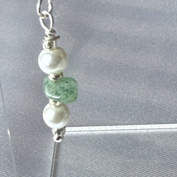 Reimagined Sterling Silver Aventurine Pearl Dangle Earrings - Picture 3 of 6